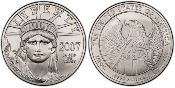 2007-W 1/2 oz Burnished Platinum Eagle $50 PCGS SP70